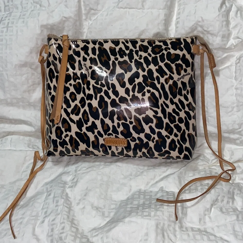 Consuela Mona Leopard Cheetah Downtown clutch Bag Purse Brown Black